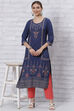 Indigo LIVA Straight Kurta image number 5